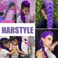 Extensions de cheveux tressés violets de 24 pouces pour enfants, cosplay, longues tresses violettes pour enfants, utilisation pour les fêtes de Noël, perruque de cheveux violets
