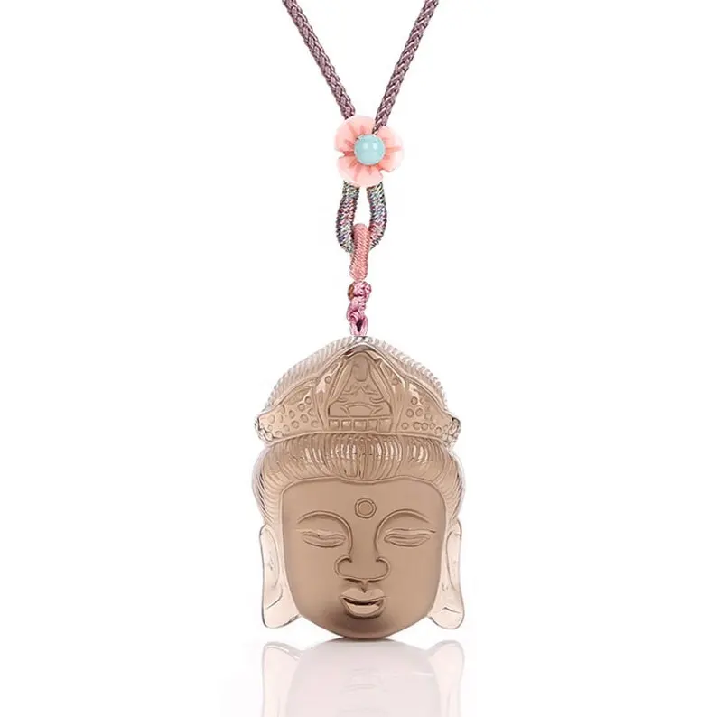 Colgante de cuarzo Natural tallado en Cabeza de Buda, collar de piedras preciosas, exquisito collar de cuerda a juego