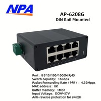 Switch Industrial Gigabit No Administrado, 8 Puertos RJ45, Tipo Riel DIN, Entrada de CC Amplia, Protección Contra Inversión de Polaridad, Automatización Industrial