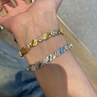 Pulsera de Cadena con Eslabones de Flores de Circonita Satinada, Proceso de Dibujo Plateado en Plata de Ley 925, Joyería Vintage