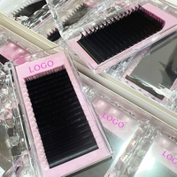 Plateaux d'extensions de cils en soie cachemire noir mat de haute qualité avec logo personnalisé, cils Easy Fan avec courbure CC, marque privée