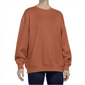 Sweat-shirt oversize à col rond et épaules tombantes pour femme, en coton uni, tricoté, à manches longues, sweats à capuche et sweat-shirts pour femme - Product Image 1