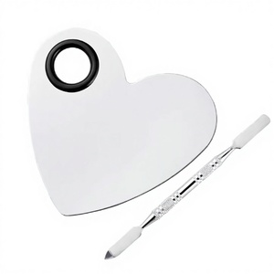 Wholesale Stainless Steel Heart-Shaped Stainless Steel <strong>Makeup</strong> Palette - Cosmetic Mixing Tray with Ring &amp; Spatula - Product Image 2