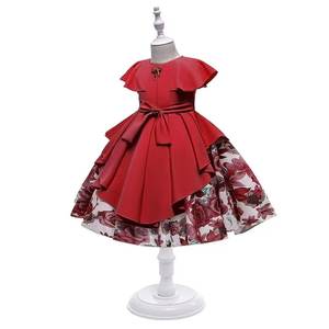Customizável Novo Estilo Vestido Bordado O-pescoço Manga Curta Bow Camadas Impresso Girl <span class=keywords><strong>Dresses</strong></span> - Product Image 4