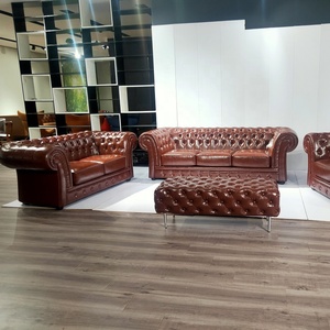 Muebles Clásicos Modernos de Lujo, Cómodos y Suaves, Estilo Americano, Juego de 123 Piezas, Sofá de Cuero Chesterfield UB109 Chesterfield So - Product Image 1