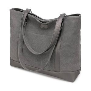 Sac fourre-tout pour ordinateur portable en toile avec logo personnalisé pour femmes, avec compartiment pour ordinateur de 15,6 pouces, poches, sac à main - Product Image 4