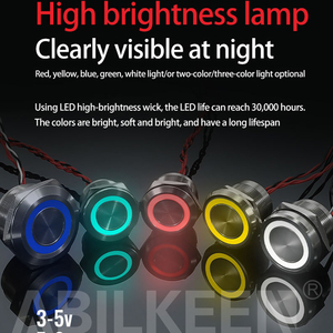 Nút nhấn điện bằng thép không gỉ kín hồ bơi điều khiển chống nước dưới nước 12/16/19/22/25/30mm Công tắc áp Điện tạm thời - Product Image 3