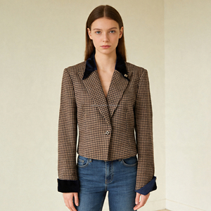 Blazer en laine à carreaux vintage bicolore personnalisé pour femmes - Product Image 1