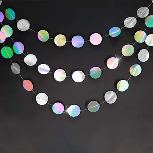 Pafu Iriserende Hangende Streamer Achtergrond Eenhoorn Zeemeermin Thema Verjaardag Decor Baby Shower Disco Vrijgezellenfeest Decor Cirkel Slingers