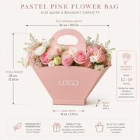 Sac cadeau en papier rose plat ouvert avec poignée, porte-bouquet romantique pour fleuristes, cadeaux pour la Saint-Valentin, soirée romantique