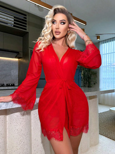 Nuovo Sexy puro pizzo Sexy Lingerie trasparente allettante camicia da notte <span class=keywords><strong>pigiama</strong></span> Set pizzo Slip <span class=keywords><strong>pigiama</strong></span> e abito abito 3 pz - Product Image 4