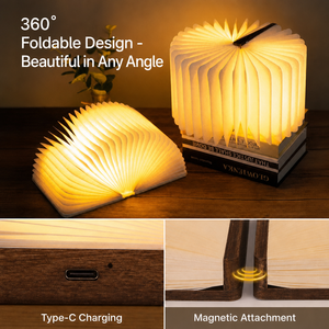 Lampe de lecture LED créative en bois, personnalisable et gravable, pliable à 360°, veilleuse sans fil à piles pour chambre à coucher - Product Image 2