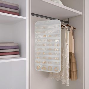 ที่เก็บเครื่องประดับแบบแขวน 80 ช่อง พับได้สองด้าน วัสดุ PVC ใส สีขาวเบจ พร้อมตะขอหมุนได้ - Product Image 3