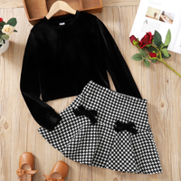 Ensemble de vêtements pour adolescentes d'automne, ensemble de vêtements à la mode pour filles, jupe à carreaux à manches longues, ensemble de 2 pièces pour filles