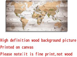 オフィス用世界地図ウォールアート、ヴィンテージ木目調世界地図ポスターキャンバスプリント、写真入り、リビングルーム用航海装飾 - Product Image 2