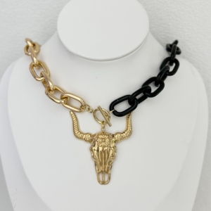 <span class=keywords><strong>Collana</strong></span> <span class=keywords><strong>con</strong></span> Ciondolo Teschio di Toro alla Moda per Uomo e Donna, Catena Nera <span class=keywords><strong>con</strong></span> Perline e Charm Teschio <span class=keywords><strong>con</strong></span> <span class=keywords><strong>Corno</strong></span> Dorato, Gioiello Gotico Occidentale - Product Image 4