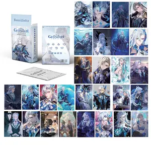 Genshin Impact Lomo Card Set 50PCS Gift Box Bookmark Neuvillette Gaming Wriothesley Photo Paper Anime Playing Laser Cards