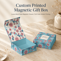 Boîte cadeau à rabat imprimée en offset à motifs floraux bleus avec fermeture magnétique, en carton ivoire recyclable, emballage de luxe pour sucre et en-cas