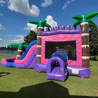 Château gonflable tropical personnalisable pour princesses, combo château de rebond girly avec souffleur d'air pour location événementielle