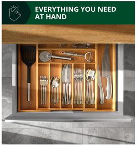 Organizador de cajones de cocina de bambú de lujo WOOD - Organizador de cubiertos, soporte para utensilios, bandeja para cubiertos, divisores de cajones para cubiertos - Product Image 3