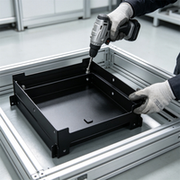 Plateau en tôle d'acier pour équipement de fabrication, avec pieds d'angle étagés, trous de montage pré-perforés, revêtement noir en poudre, pour applications électroniques