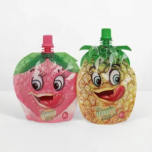 Customized Printing Flexible Packaging with Logo Plastic Standing Bag Food Fruit Juice Puree Special Shaped Spout Pouch