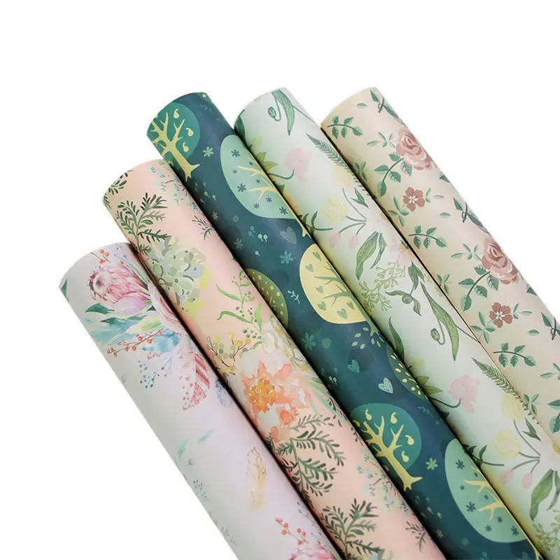 Groen Mat Wit Kraft Geschenkpapier Dikke Textuur Elegant Cadeau Papier Pastoraal Bloemen 70*50Cm Inpakpapier