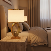 Lampu Meja Modern Mewah Berbahan Dasar Cincin Emas dengan Kap Lampu Kain untuk Dekorasi Hotel dan Rumah