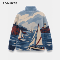 Großhandel Segel-Print Polar Fleece Jacke Damen Winter Warme Sherpa Flauschige Jacke Streetwear Stehkragen Reißverschluss Oberbekleidung