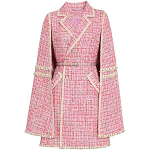 Cappotto da donna bavero doppio petto <span class=keywords><strong>di</strong></span> media lunghezza senza maniche elegante Poncho <span class=keywords><strong>giacca</strong></span> con mantello <span class=keywords><strong>di</strong></span> <span class=keywords><strong>Tweed</strong></span> rosa - Product Image 2