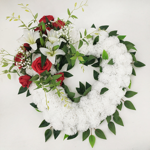Arreglos florales funerarios <span class=keywords><strong>de</strong></span> alta calidad, corona <span class=keywords><strong>de</strong></span> clavel <span class=keywords><strong>de</strong></span> Rosa y corazón, corona <span class=keywords><strong>de</strong></span> flores artificiales, decoración <span class=keywords><strong>de</strong></span> cementerio - Product Image 1
