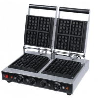 Gaufrier commercial électrique en acier inoxydable, facile à utiliser, pour gaufres et muffins carrés, avec quatre empreintes épaisses à motif écossais