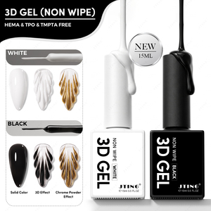 JTING Pro Gel Escultor 3D Blanco y Negro para Uñas, Esmalte de Uñas en Gel Sin Capa Pegajosa con Pincel Fino para Líneas de Polvo Cromado, Salón, Sin HEMA - Product Image 1