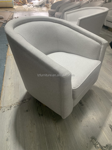 Fauteuil d'appoint pivotant moderne en tissu bouclé crème, dossier tonneau, base tambour dorée, pour salon, chambre, hall d'hôtel, mobilier de salon - Product Image 5