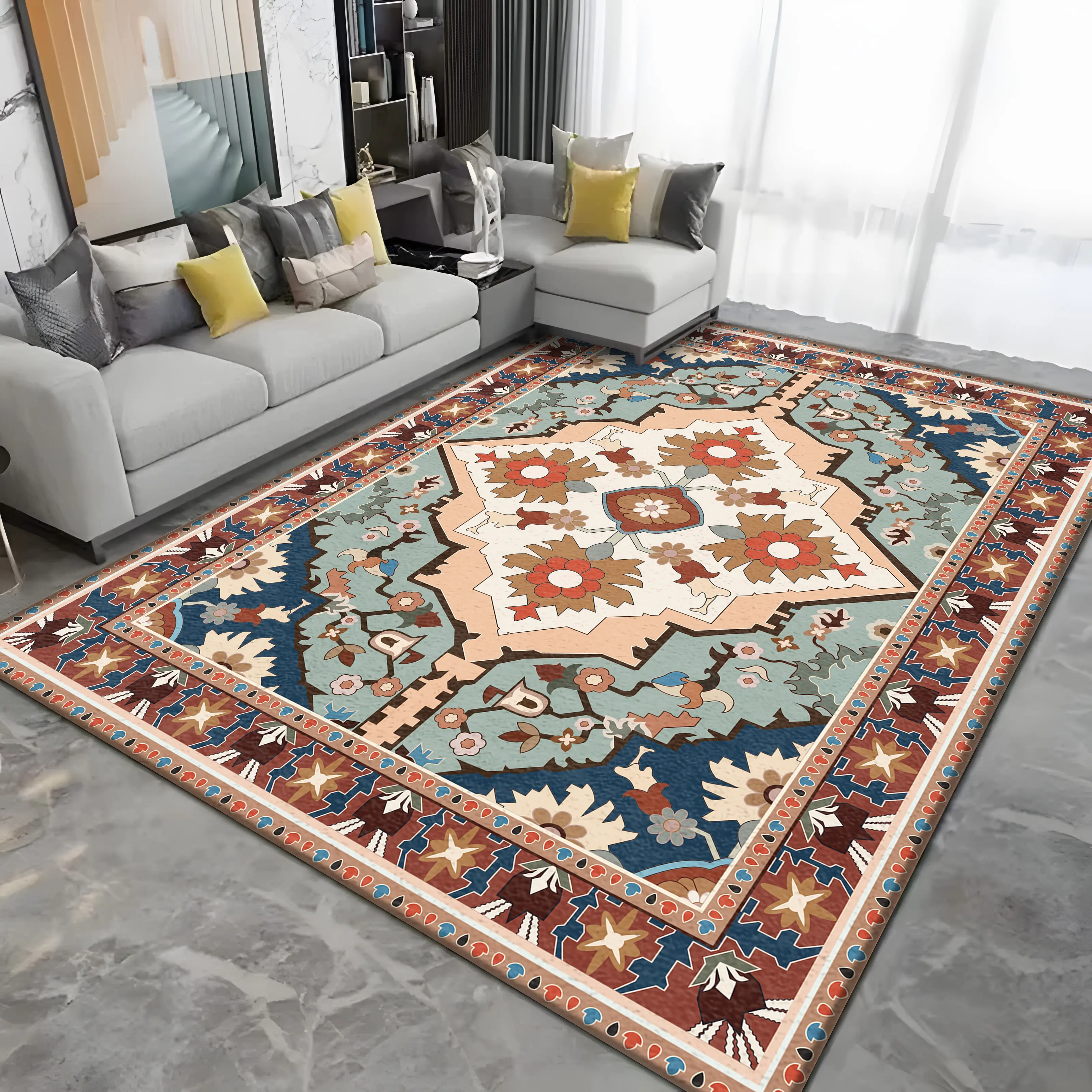 Persian Modern Customized Design Crystal Velvet Carpet Non Slip Digital Printing Living Room large area rugs and Carpets