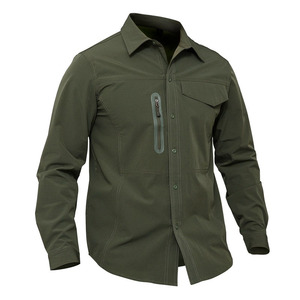 RNSHANGER Chemises d'automne pour hommes Chemises décontractées à séchage rapide à manches longues <span class=keywords><strong>de</strong></span> couleur unie Chemises <span class=keywords><strong>de</strong></span> sport pour hommes à col rabattu en plein air - Product Image 2