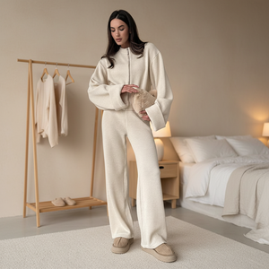 Completo <span class=keywords><strong>Donna</strong></span> Autunno Inverno Blubelle Nuovo con Giacca a Zip e Pantaloni a Gamba Larga, Maglione Morbido a Maniche Lunghe in Maglia a Tinta Unita dalla Vestibilità Comoda - Product Image 1