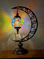 Lampu bulan buatan tangan, bentuk bulan mosaik Turki meja samping tempat tidur lampu bulan