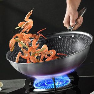 Wok de acero inoxidable con mango único, fondo redondo, engrosado, sin recubrimiento, para estufa de gas, uso comercial y doméstico, utensilios de cocina para chef - Product Image 1