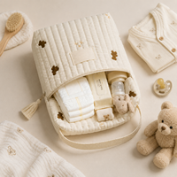 Sac à langer matelassé brodé style coréen écologique avec logo personnalisé, pochette organisatrice suspendue pour poussette, fermeture éclair, rembourrage doux