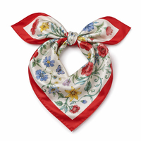 Foulard en Soie de Luxe 14mm 90x90 cm, Style Designer, Motif Floral Artistique, Bordure Contrastante Vintage, Écharpe Carrée Tendance