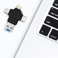 Unidad Flash USB 4 en 1 OTG de Plástico, 16GB/32GB/64GB/128GB/256GB, USB 3.0 Tipo C para iPhone IOS Android, con Lector de Tarjetas TF
