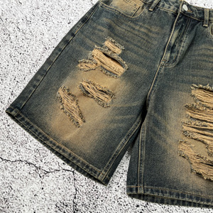 High Quality Men's Summer Vintage Shorts Hot Custom Baggy Ripped <strong>Jeans</strong> Y2K Style Denim Shorts With Embroidery Pocket - Product Image 5