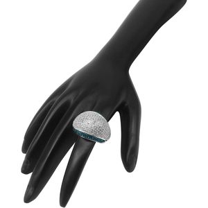 Natural White And Blue Diamond Dome Cocktail <b>Ring</b> Round Cut <b>Iced</b> Statement <b>Ring</b> For Women diamond engagement <b>ring</b> - Product Image 4
