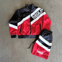 Veste coupe-vent en nylon pour homme DCY, rouge et noir, col montant, fermeture éclair intégrale, style streetwear, veste bomber légère, veste de sport