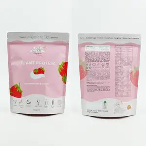 Wholesale Custom Pouch Food Plastic Packaging Plant Protein Dried Strawberries and Cream Powder Fudge Snack Bag