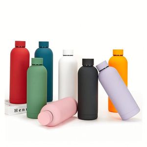 Bouteille d'eau personnalisée en acier inoxydable 304 avec revêtement en caoutchouc 500 ml avec poignée en silicone - Product Image 1