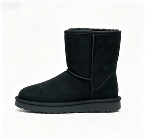 Black <b>Sheepskin</b> Winter <b>Boots</b> Slip-On Closed Toe Plush Lining Rubber Outsole Anti-Slippery EVA Midsole Solid Color - Product Image 3
