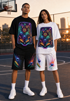 Ensemble streetwear deux pièces pour homme personnalisé, respirant, en mélange de coton, imprimé numérique, motif machine à flipper néon, avec t-shirt et short à cordon de serrage
