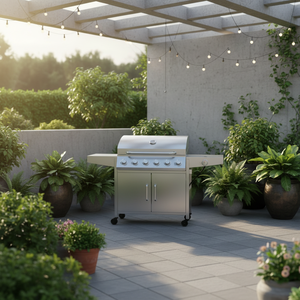 Griglia a Gas Commerciale con 6 Bruciatori in <span class=keywords><strong>Ghisa</strong></span> Argentata, Certificazione CE, <span class=keywords><strong>BBQ</strong></span> Rimovibile con Tavolo - Product Image 1